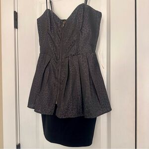 Forever 21 Black Charcoal Animal-Print Peplum Mini Dress